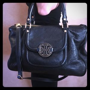 Tory Burch Black Leather Amanda Satchel Bag